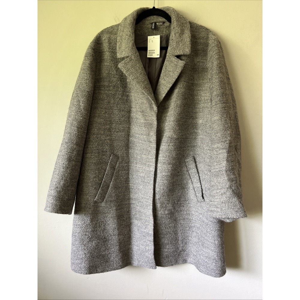 Women's H&M Divided Boucle' Wool Blend Button up Gray Coat/Jacket-Size XL NWT